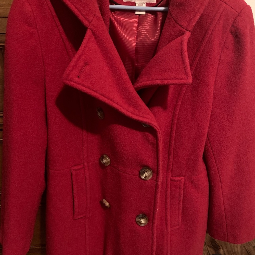 Red pea coat